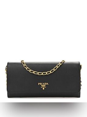 Prada Black Leather Clutch with Gold Chain
